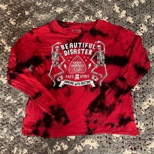 Beautiful Disaster Red Tie-Dye Long Sleeve Crop Tee